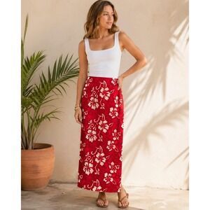 Vtg‎ Stiletto Sz 16 Hawaiian Maxi Pencil Skirt Floral Tropical Resort 90s Beach